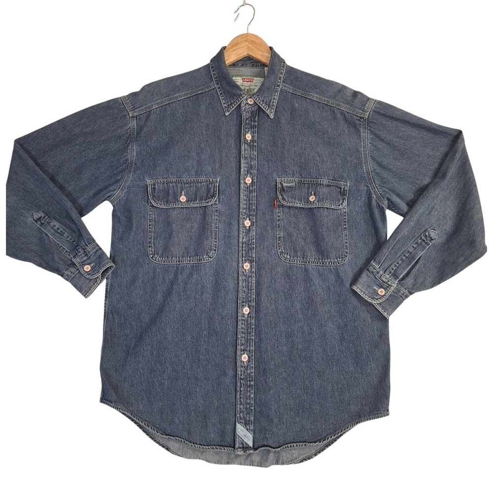 Vintage 1994 Levis Denim Shirt Men's Medium M Blue Long Sleeve Button Down